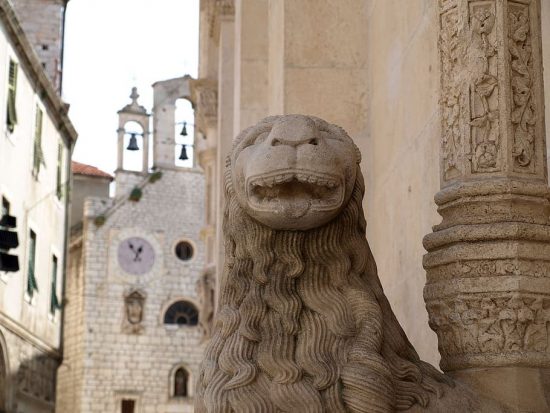 The symbolic lions at the Portal Entrance to St. James Cathedral in Sibenik, Croatia
