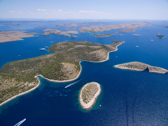 Aerial view of the Kornati National Park, an archipelago of 89 islands, islets, and reefs in the northern Dalmatia.